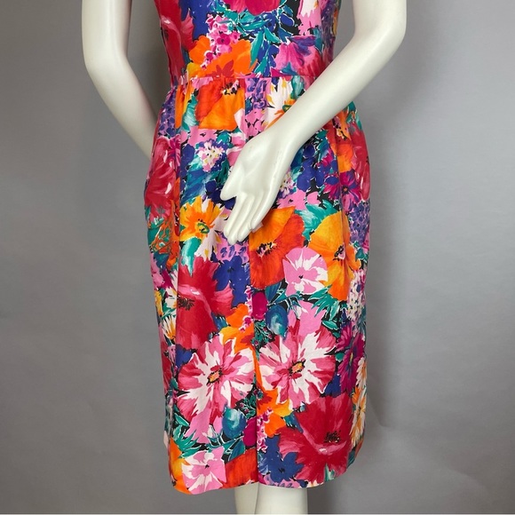 Vintage Floral Dress Sheath Vibrant Convertible Collar Square Neck Petite Lanz - Picture 13 of 16